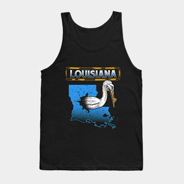 Louisiana Blue Map and Pelican Bird Tank Top by jaybeebrands